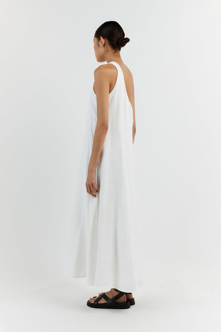 AMBER WHITE ONE SHOULDER MIDI DRESS