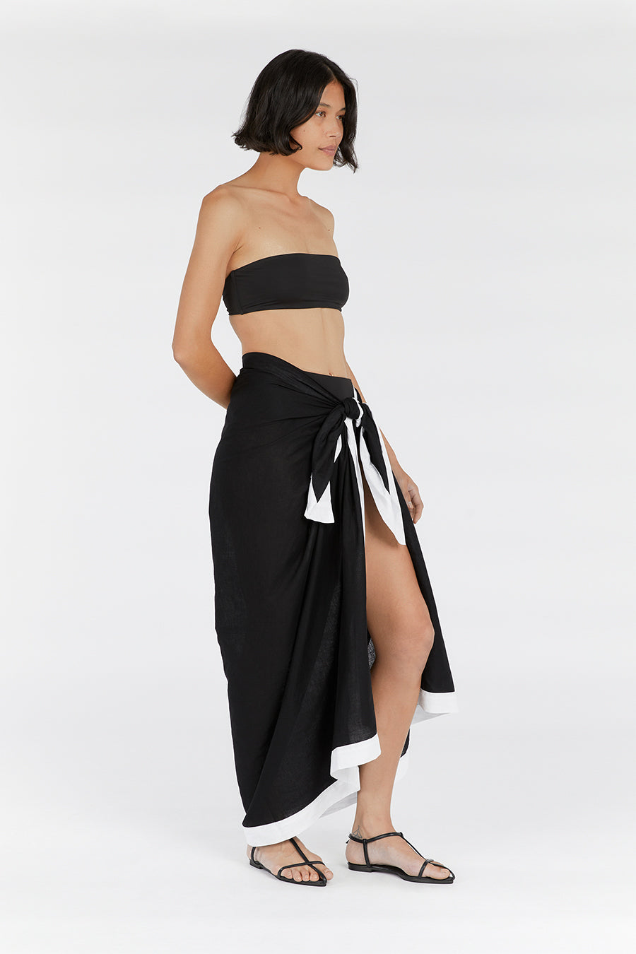 CALLIE BLACK CONTRAST LINEN SARONG