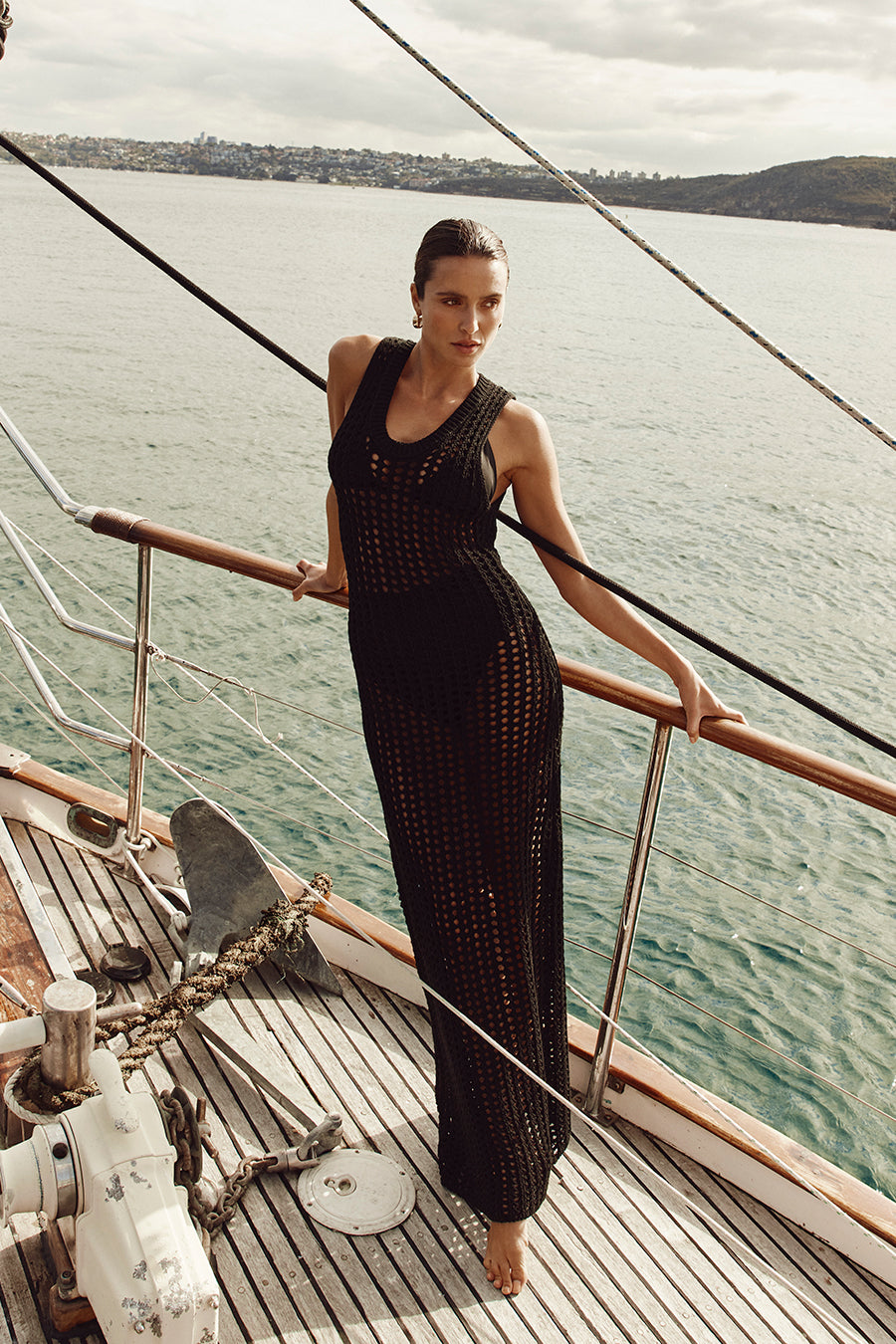 HUNTER BLACK CROCHET MAXI DRESS