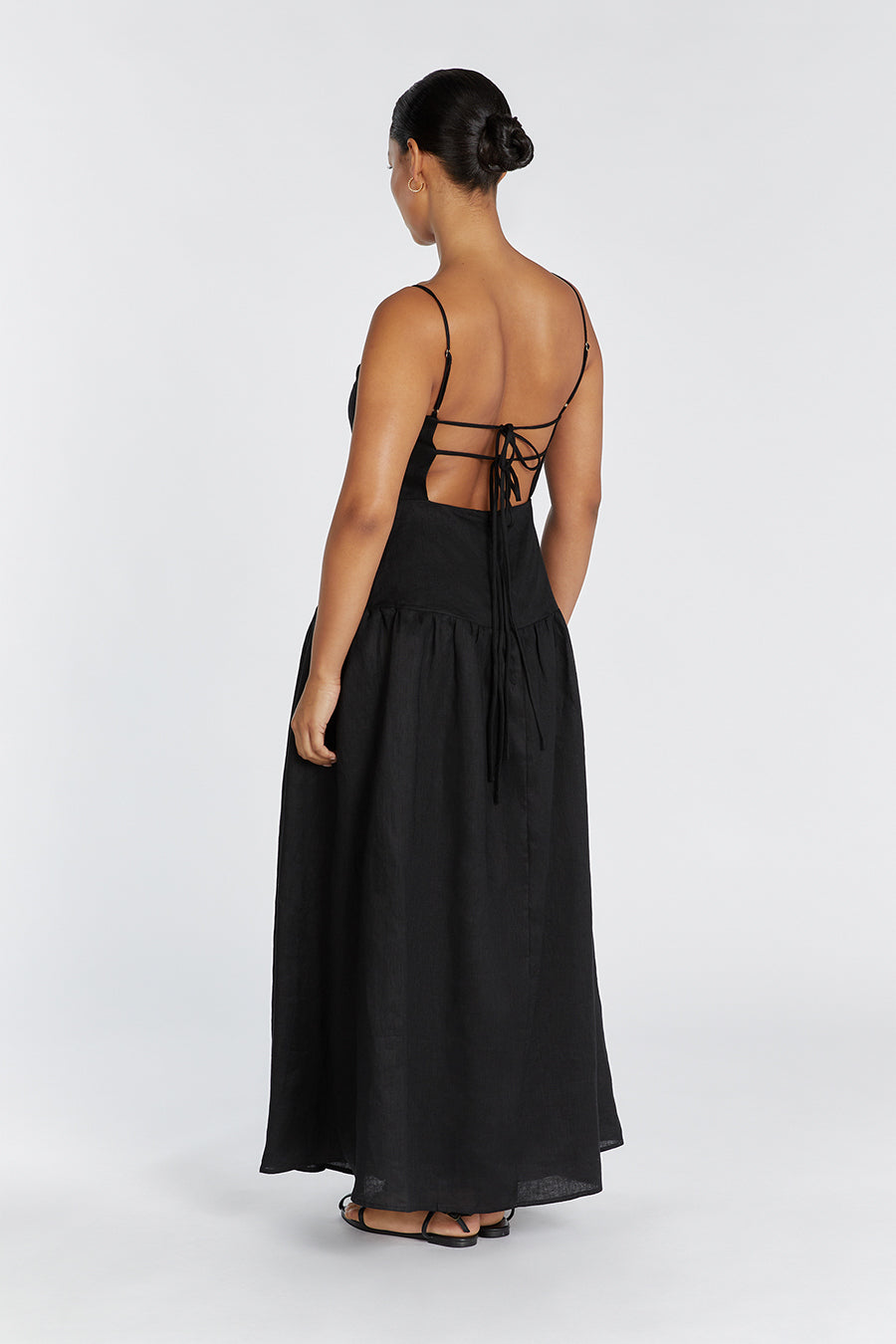 KAY BLACK LINEN MIDI DRESS
