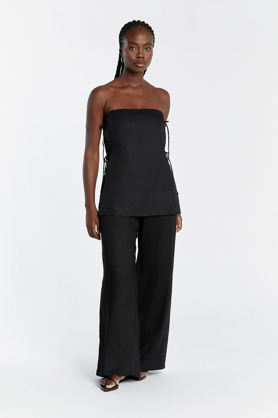 TORI BLACK LINEN STRAPLESS TOP
