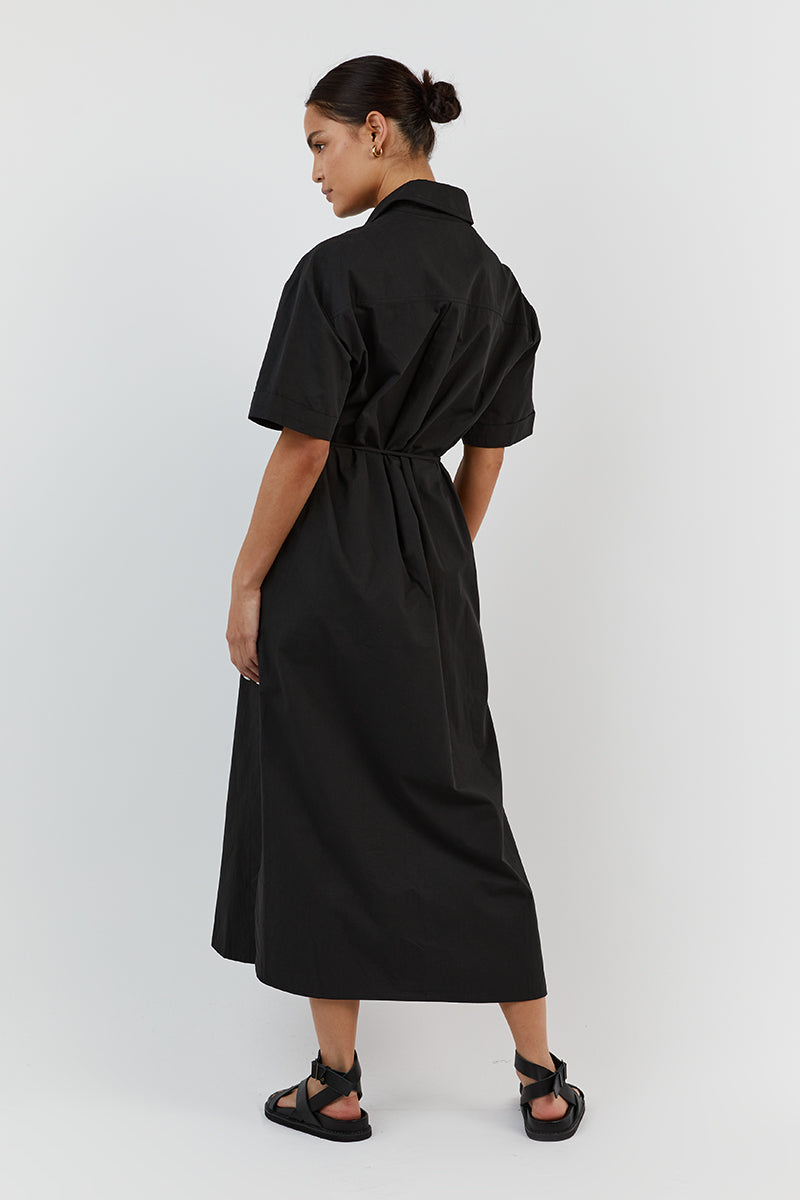 MAXIE BLACK COTTON SHIRT DRESS