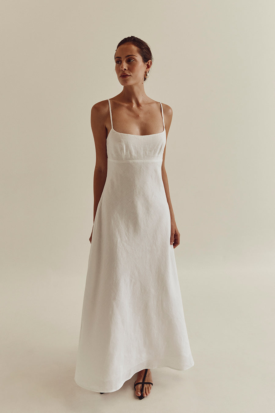 LUCIA WHITE LINEN MIDI DRESS