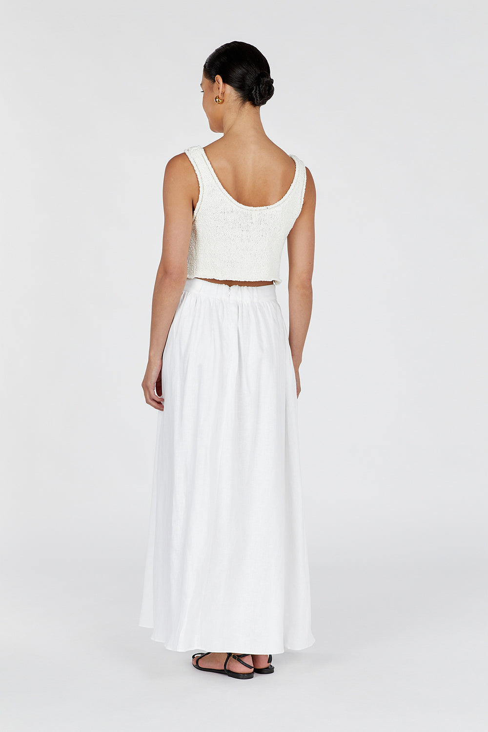 GEMIMA WHITE LINEN MIDI SKIRT