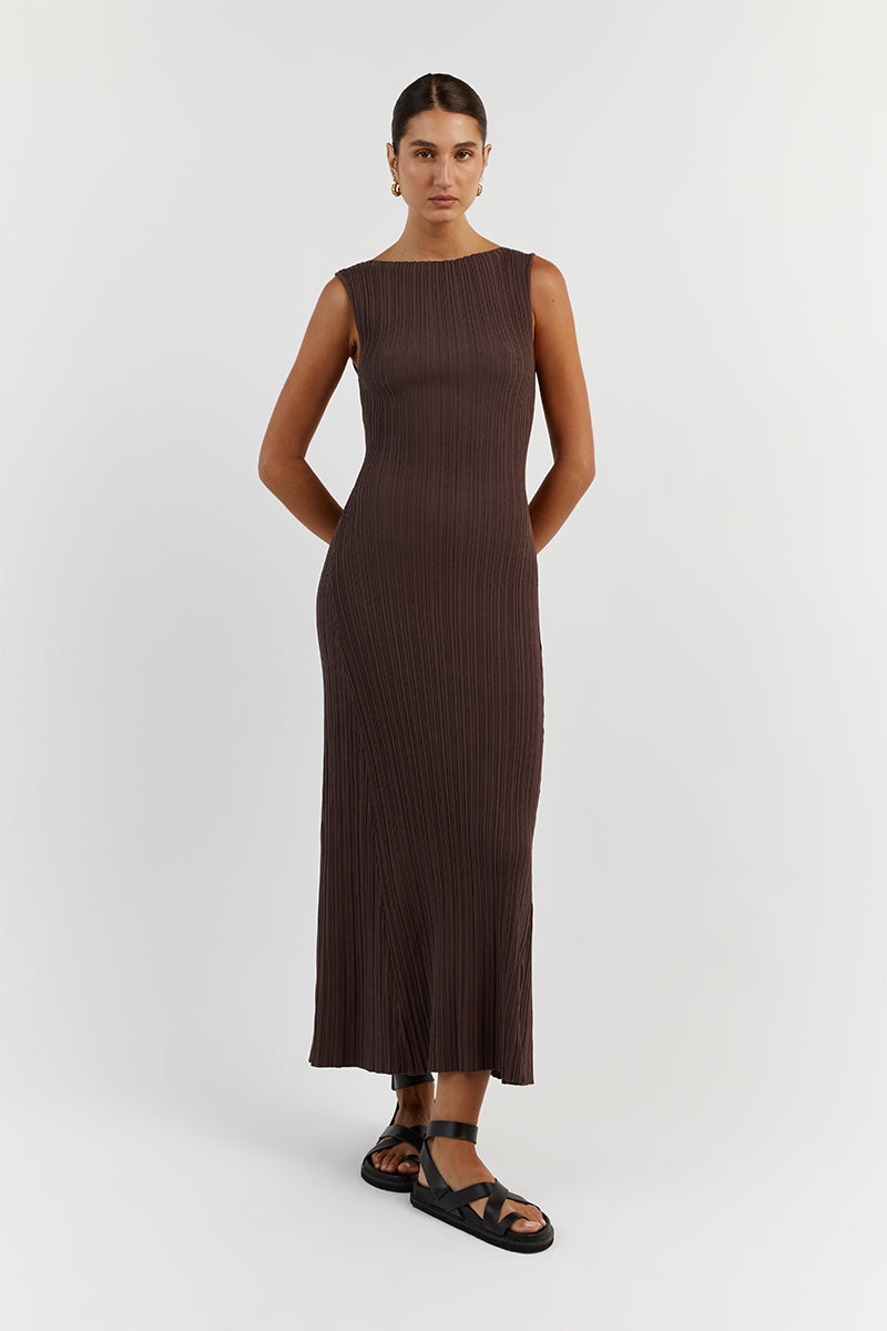 IVY COFFEE SLEEVELESS MIDI DRESS