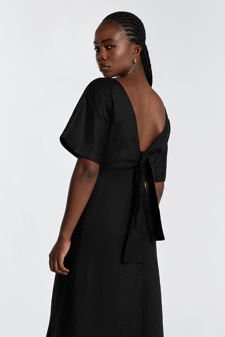 LYNDAL BLACK LINEN MIDI DRESS
