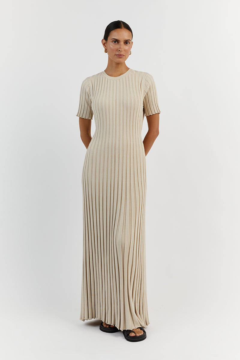 ADA STONE SHORT SLEEVE MIDI DRESS