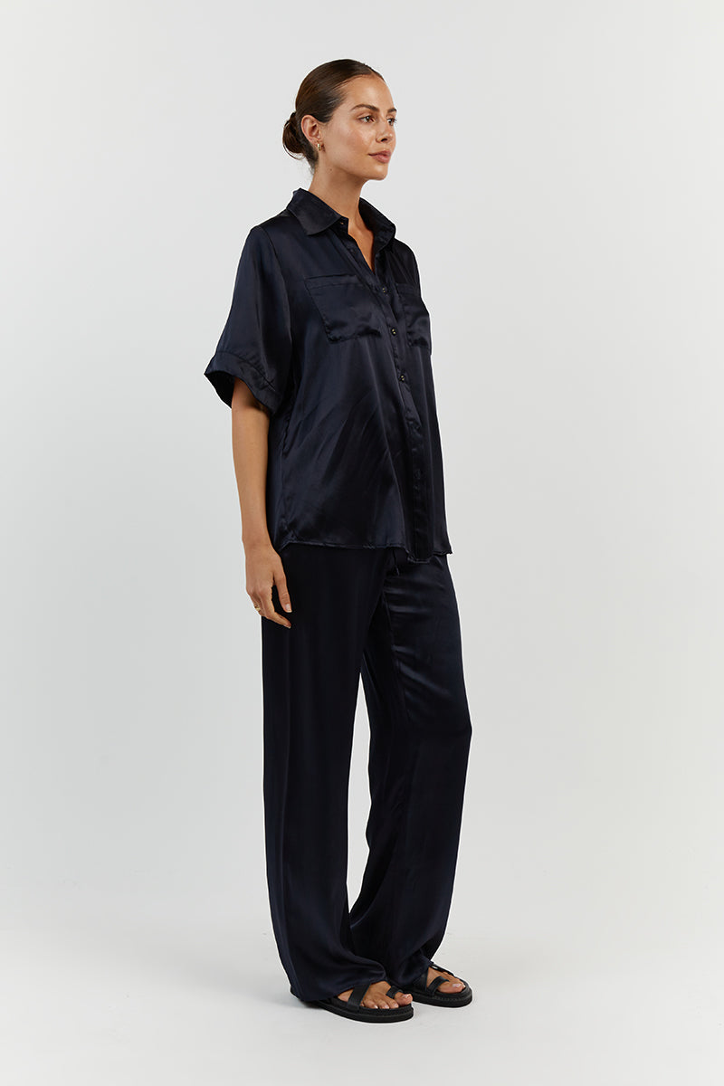 EVANS NAVY SILK PANT
