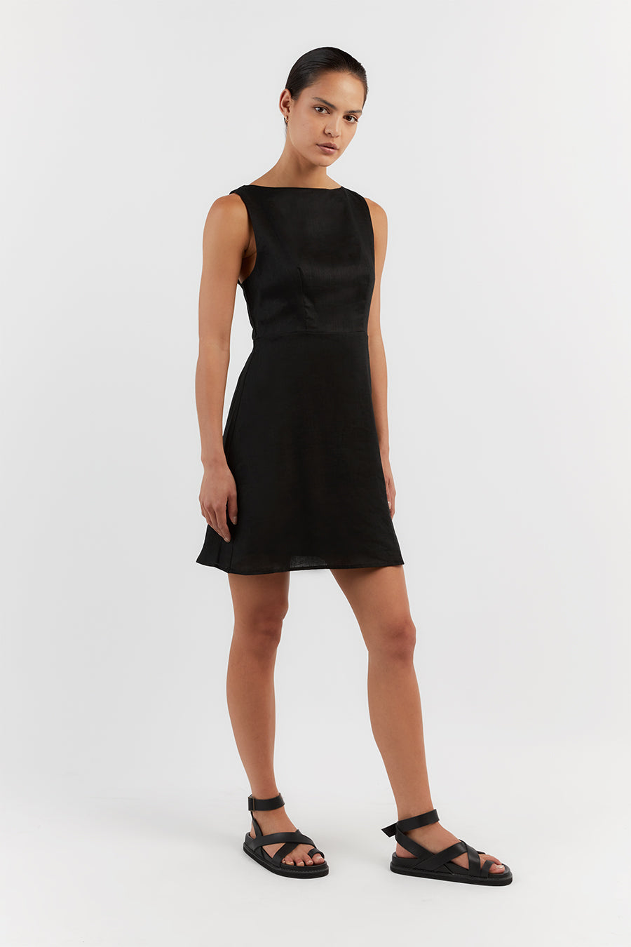 TYLA BLACK LINEN MINI DRESS