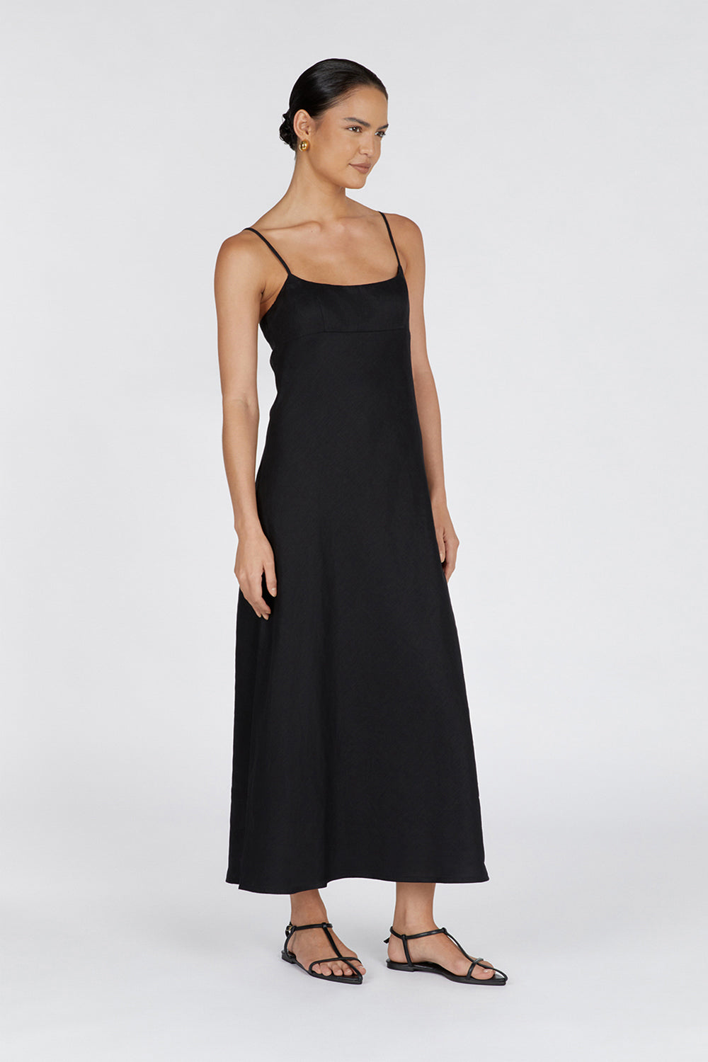 LUCIA BLACK LINEN MIDI DRESS