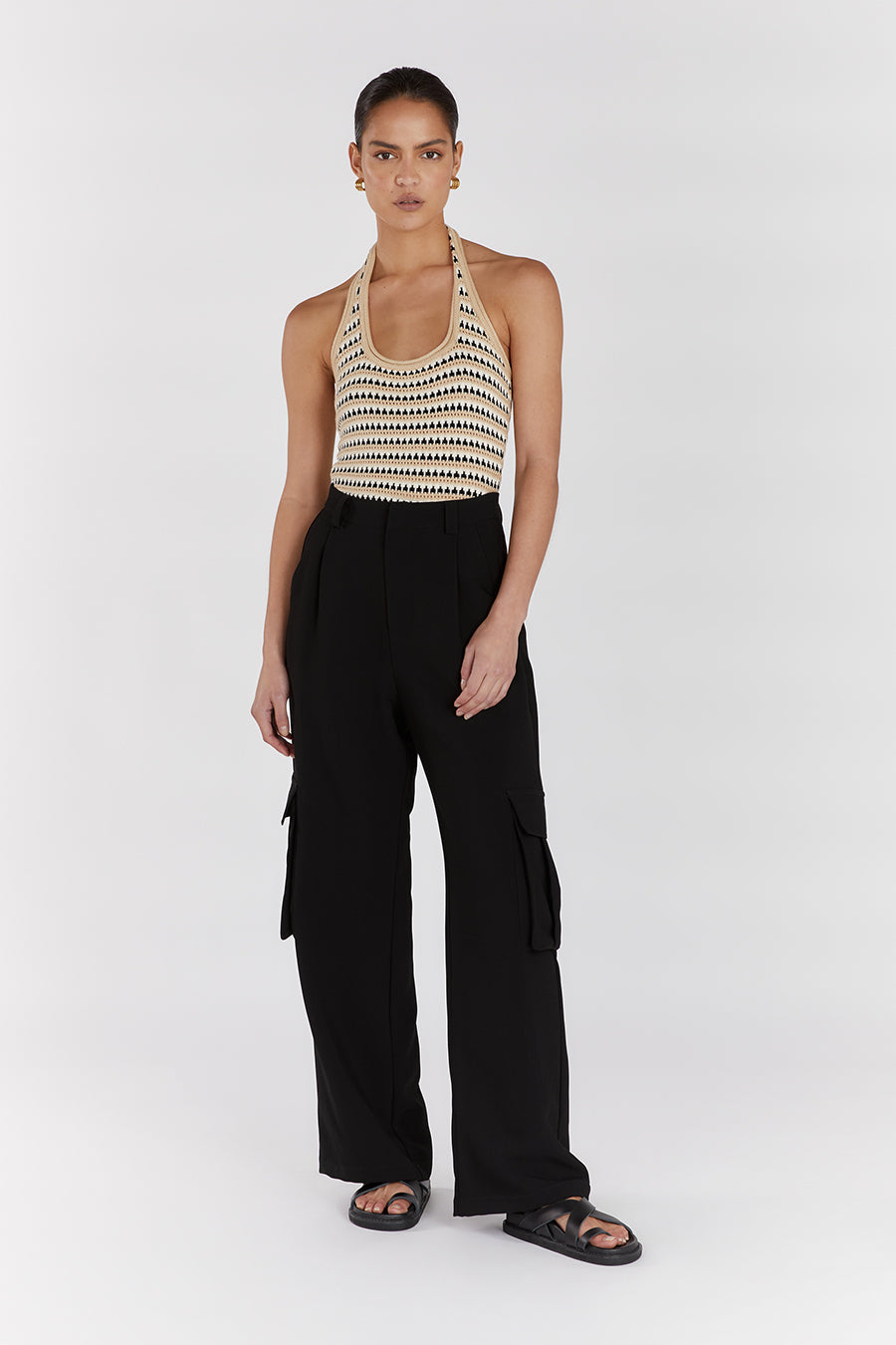 MIMI NATURAL STRIPECROCHETHALTER TOP