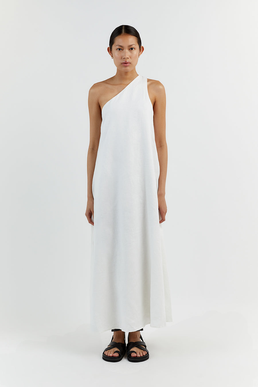 AMBER WHITE ONE SHOULDER MIDI DRESS