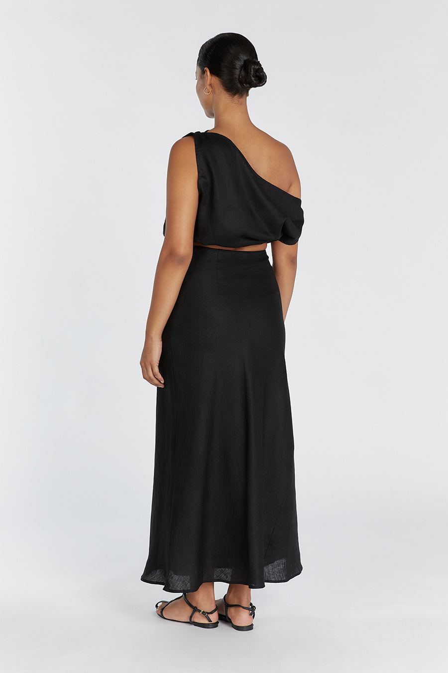 CASS BLACK LINEN CROP TOP