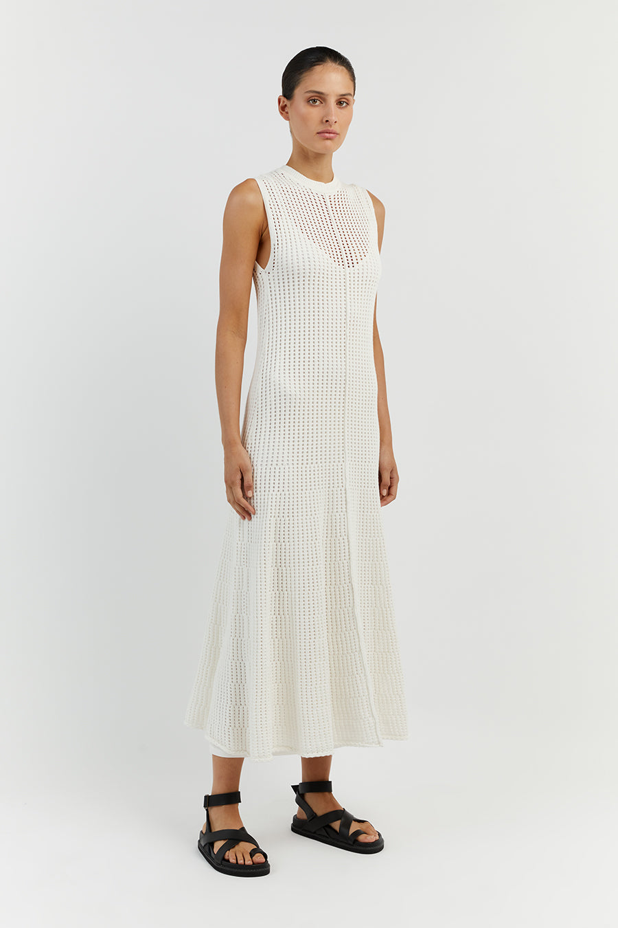 DENNY OFF WHITE SLEEVELESS MAXI DRESS