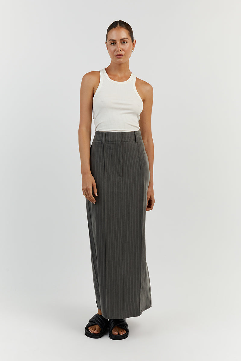 DIEGO GREY PINSTRIPE MIDI SKIRT