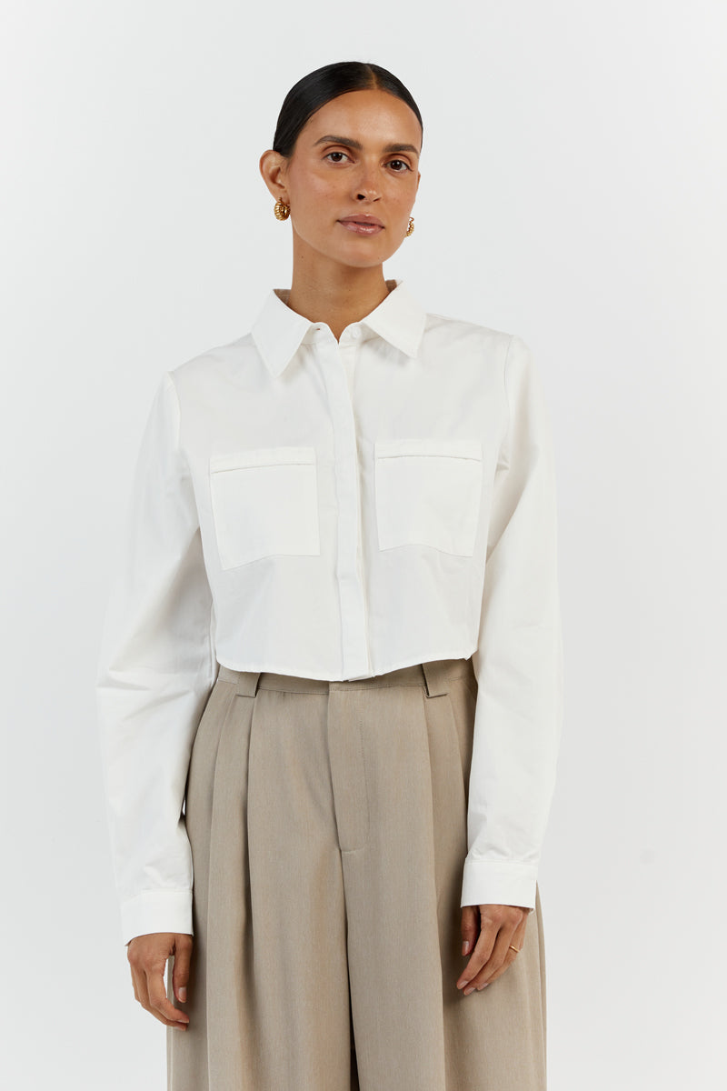 JORDY WHITE COTTON CROPPED SHIRT