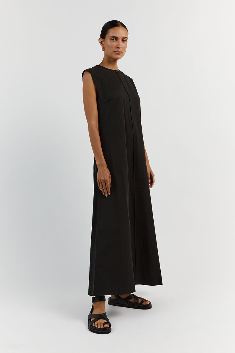MAGGIE BLACK COTTON MIDI DRESS