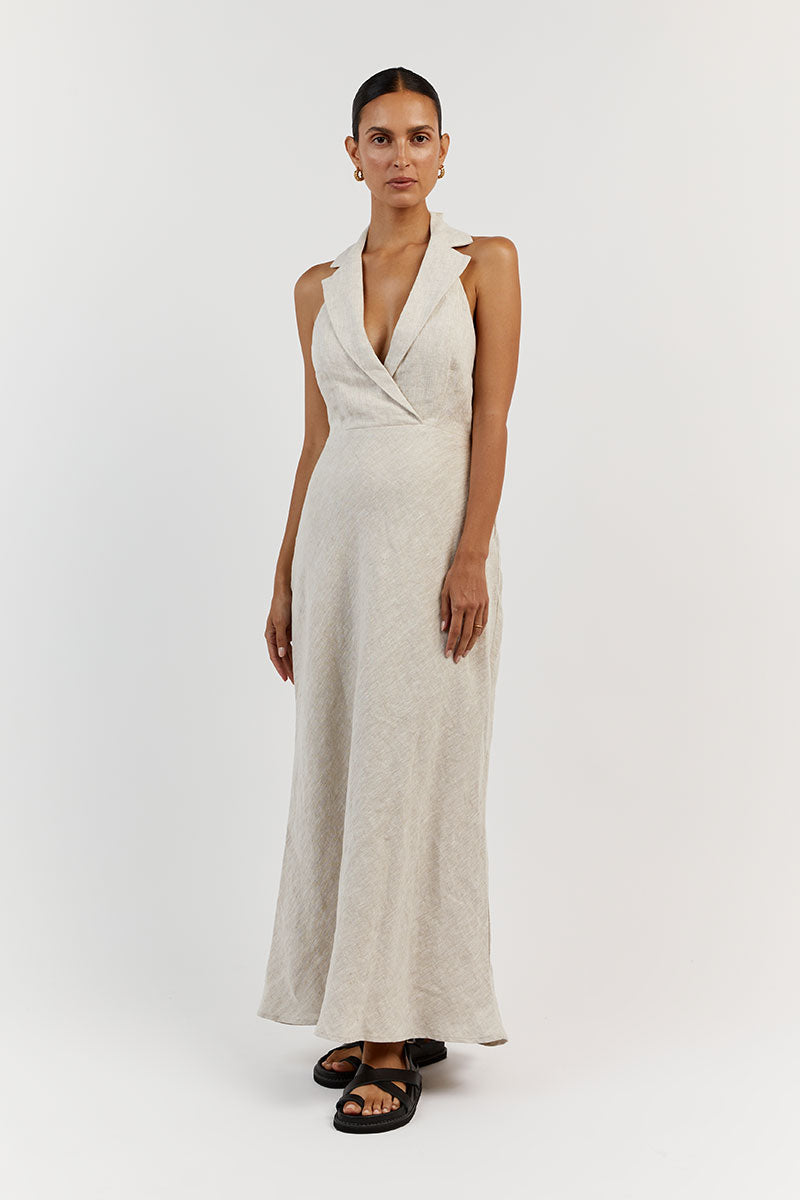 EZRA NATURAL LINEN MIDI DRESS