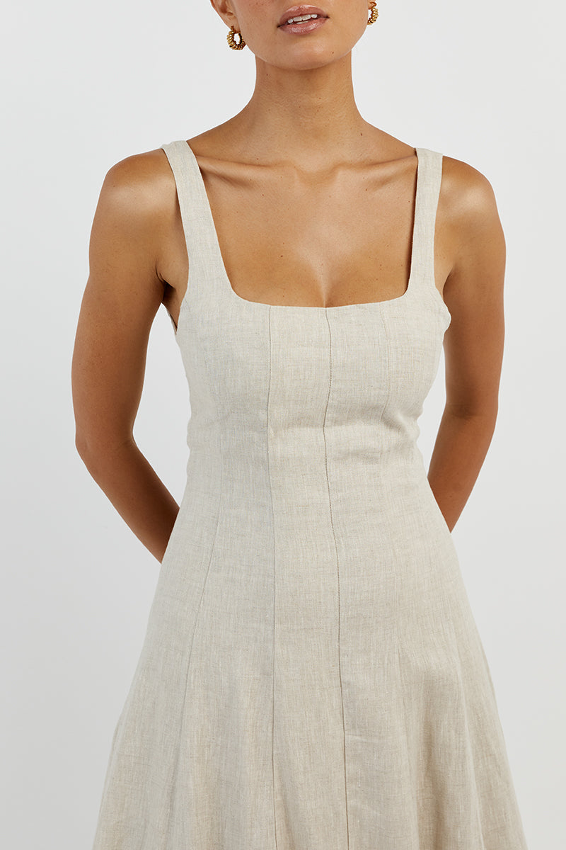 MILAHN NATURAL LINEN MIDI DRESS