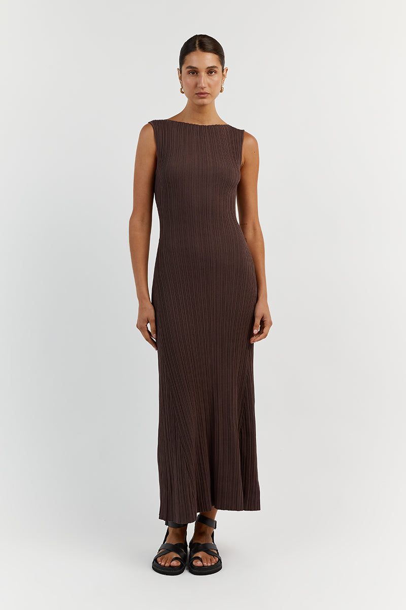 IVY COFFEE SLEEVELESS MIDI DRESS