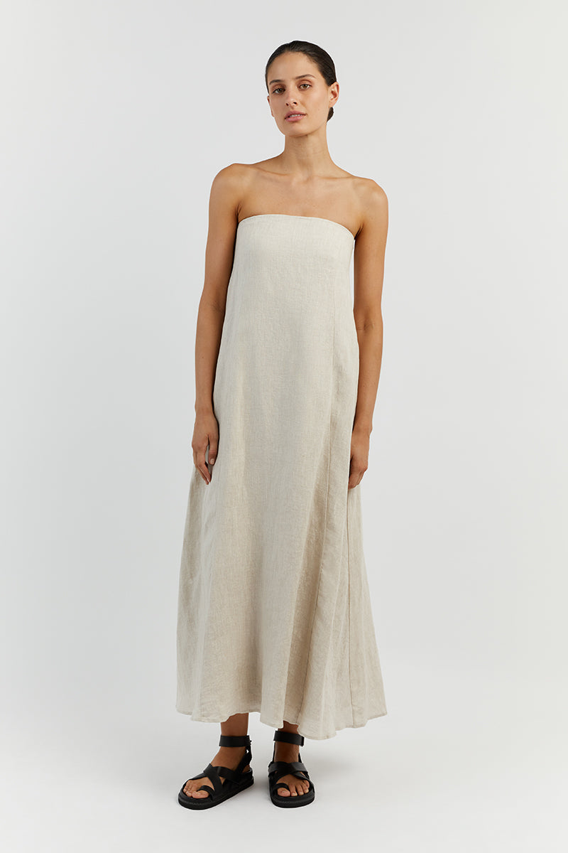 KARNEY NATURAL LINEN STRAPLESS DRESS