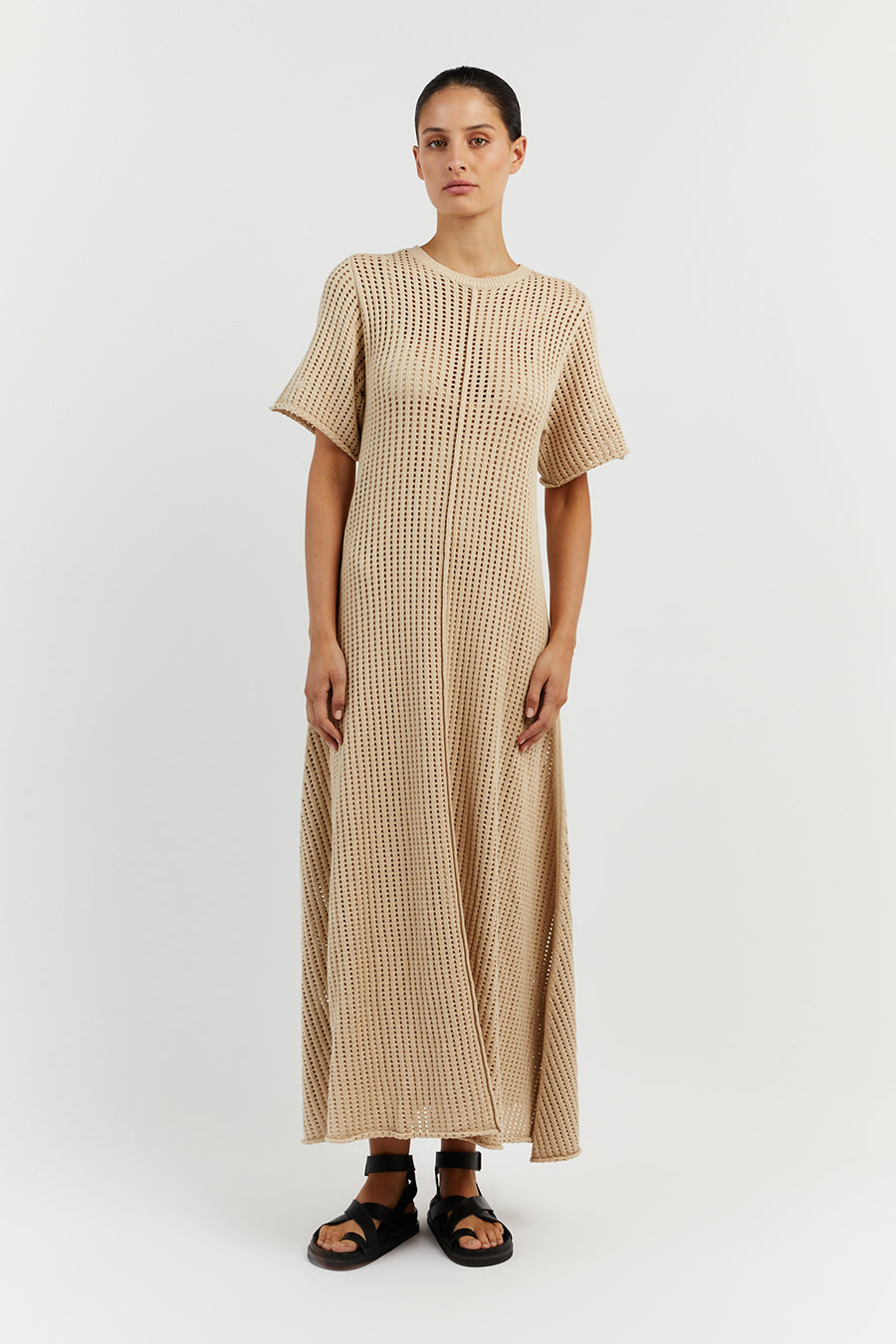 DENNY WHEAT SHORT SLEEVE MAXI DRESS