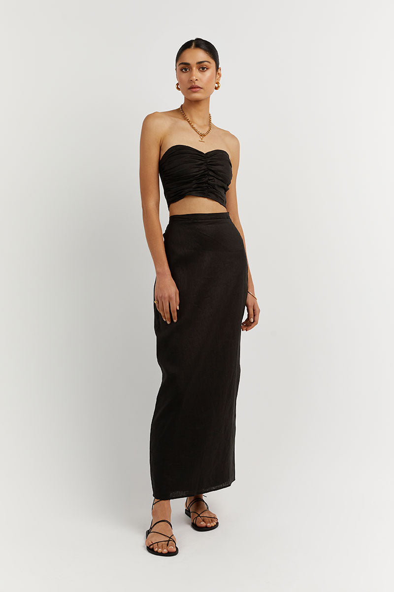 BONNIE BLACK LINEN CROP TOP