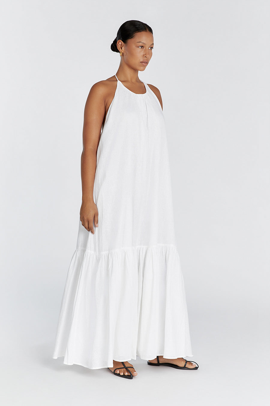 ARI WHITE LINEN HALTER MAXI DRESS