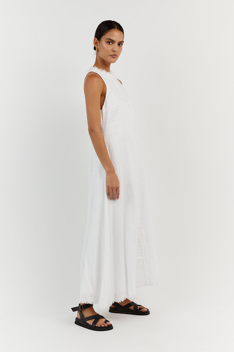 GEORGIE WHITE LINEN HIGH NECK DRESS