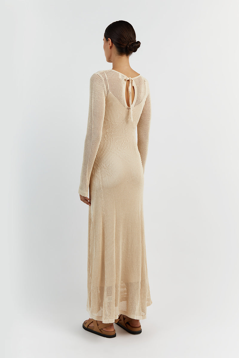 OPHELIA NATURAL LONG SLEEVE CROCHET MAXI DRESS