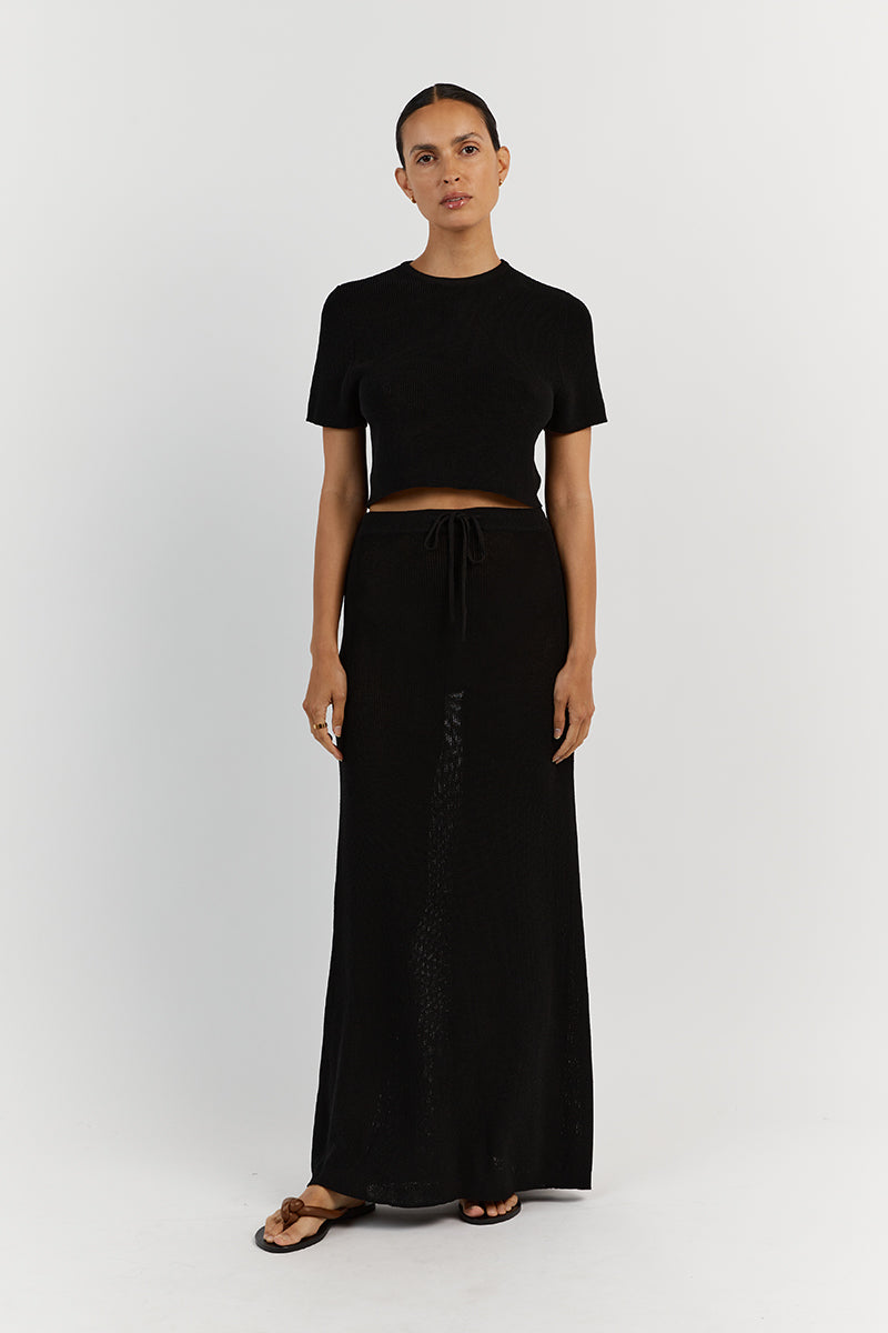 ASHER BLACK KNIT CROPPED TEE