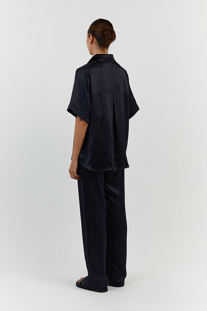 EVANS NAVY SILK PANT