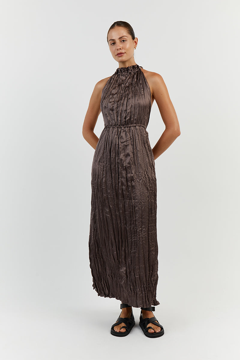CORI TAUPE CRINKLE MIDI DRESS