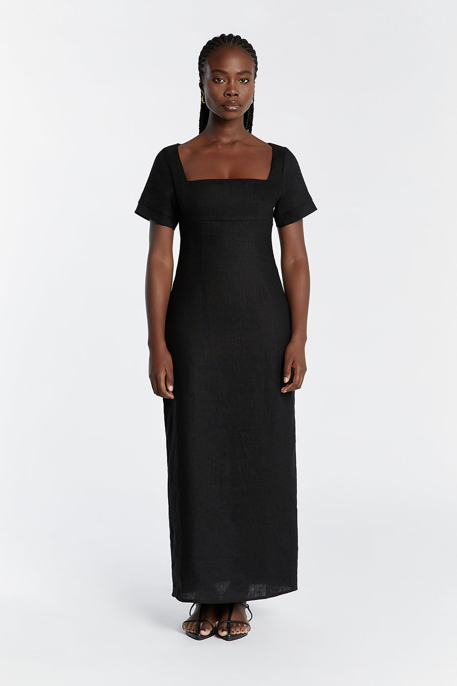 JAMIE BLACK LINEN MIDI DRESS