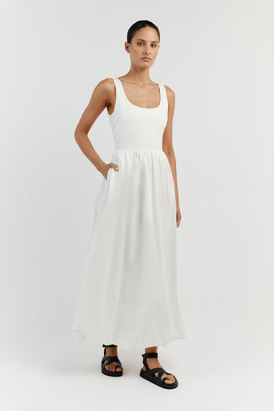 MORGAN WHITE COTTON MIDI DRESS