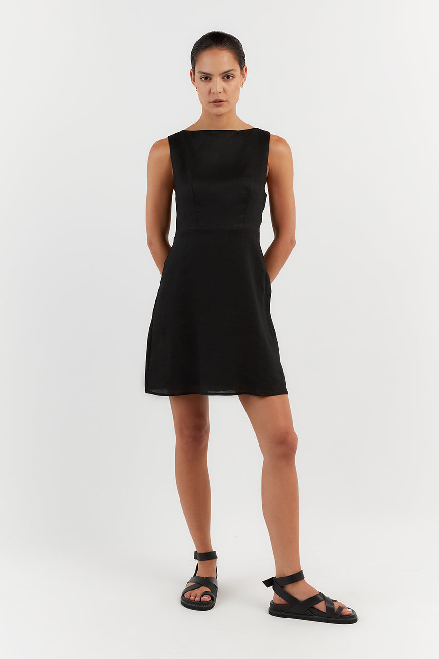 TYLA BLACK LINEN MINI DRESS