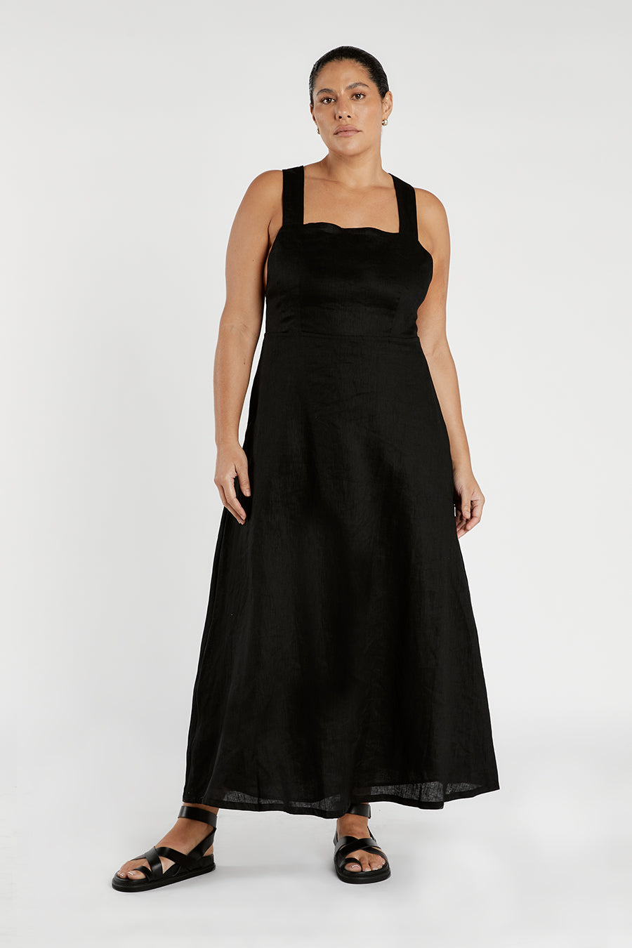 ZADIE BLACK APRON LINEN MIDI DRESS