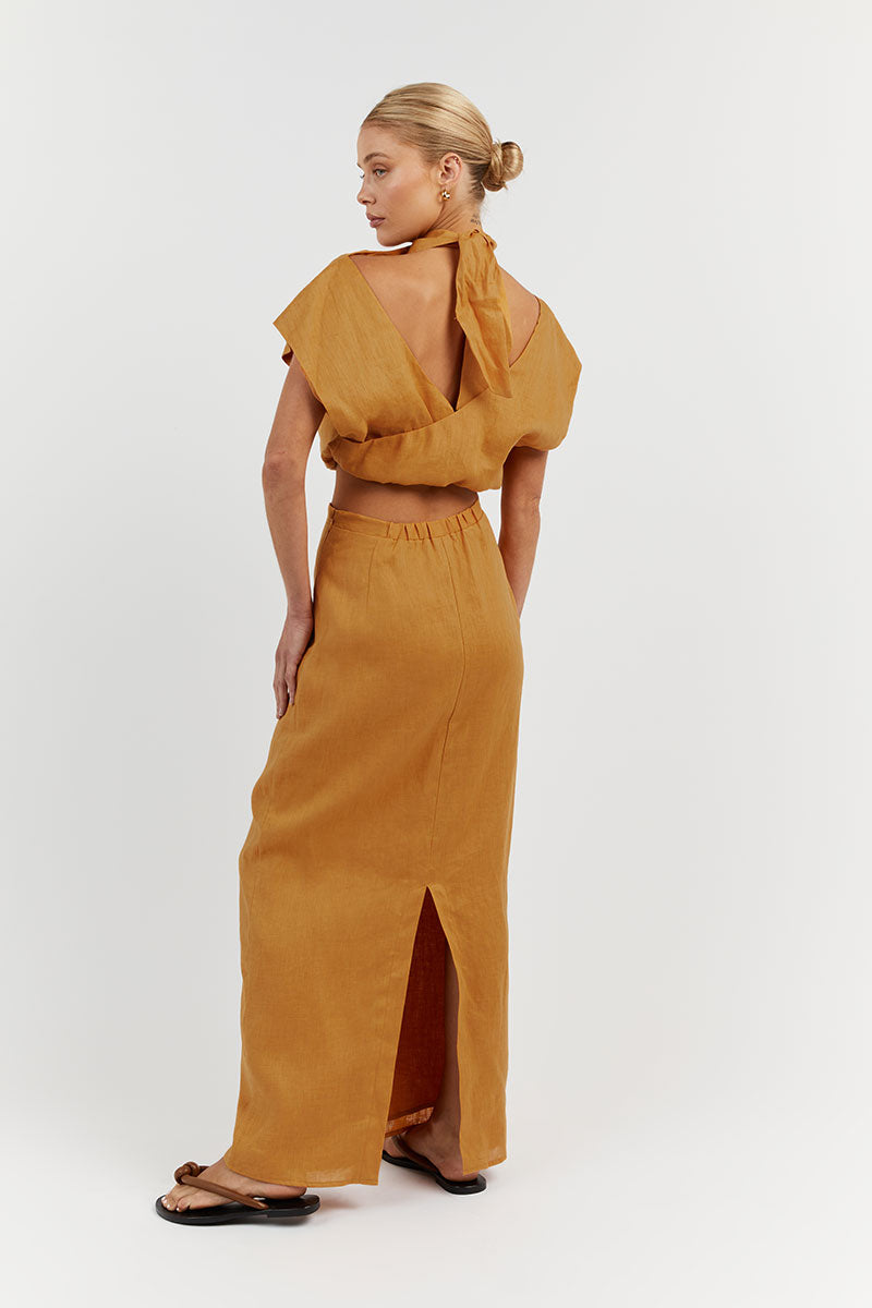 ALESSI MARIGOLD LINEN CROP TOP