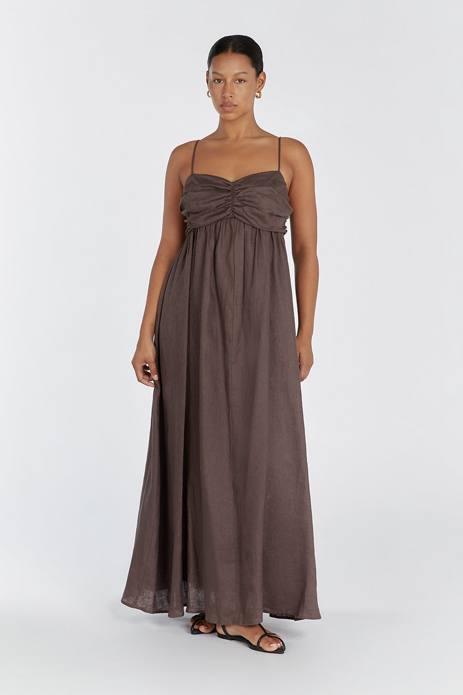 DALLAS CHOCOLATE LINEN MAXI DRESS