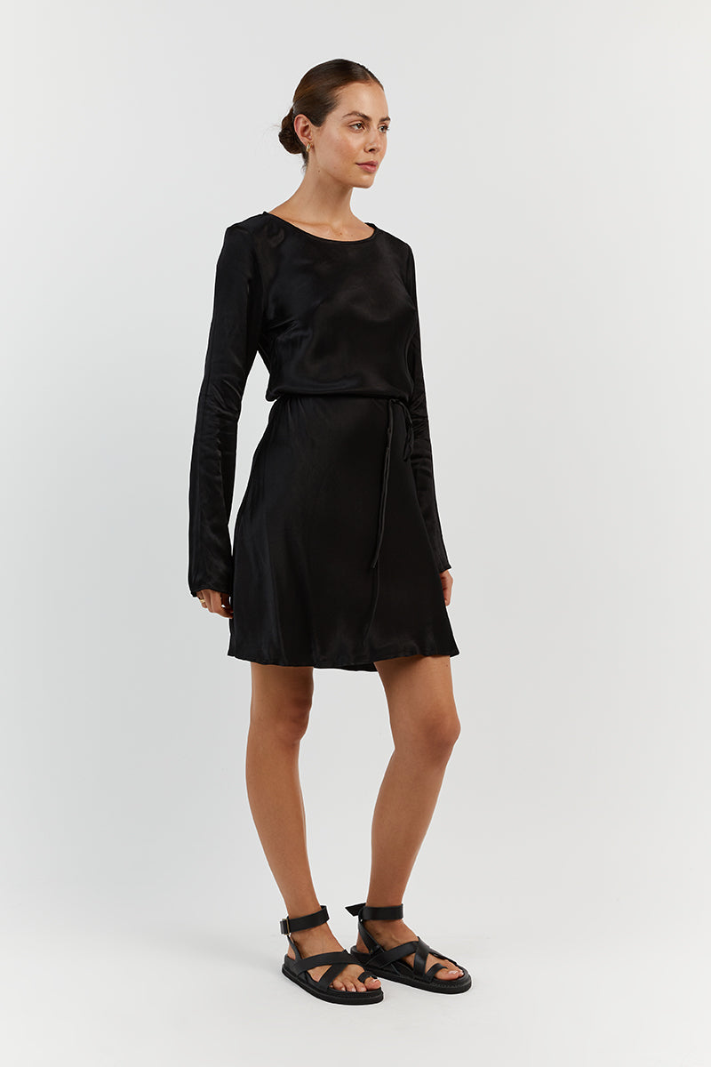 CHARLI BLACK SATIN SLIP MINI DRESS