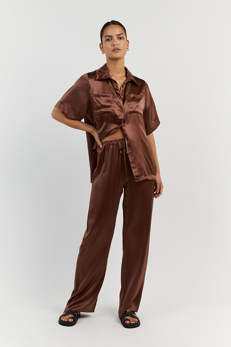EVANS SHINY CHOCOLATE SILK PANT
