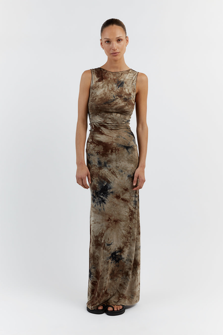 SAWYER TAUPE TIE DYE MIDI DRESS