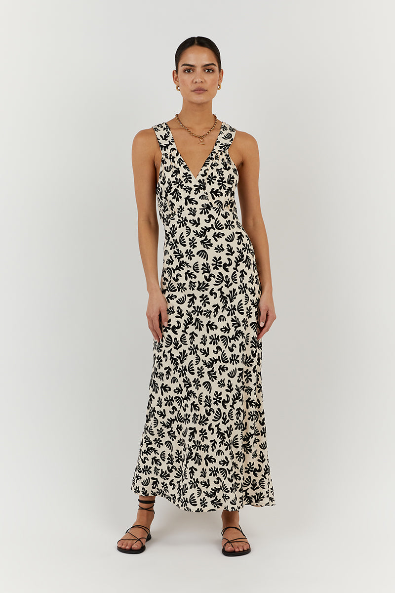 ALBA BLACK ABSTRACT SLIP DRESS