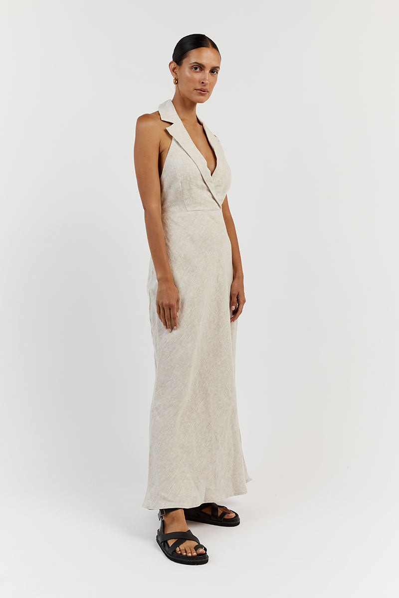 EZRA NATURAL LINEN MIDI DRESS