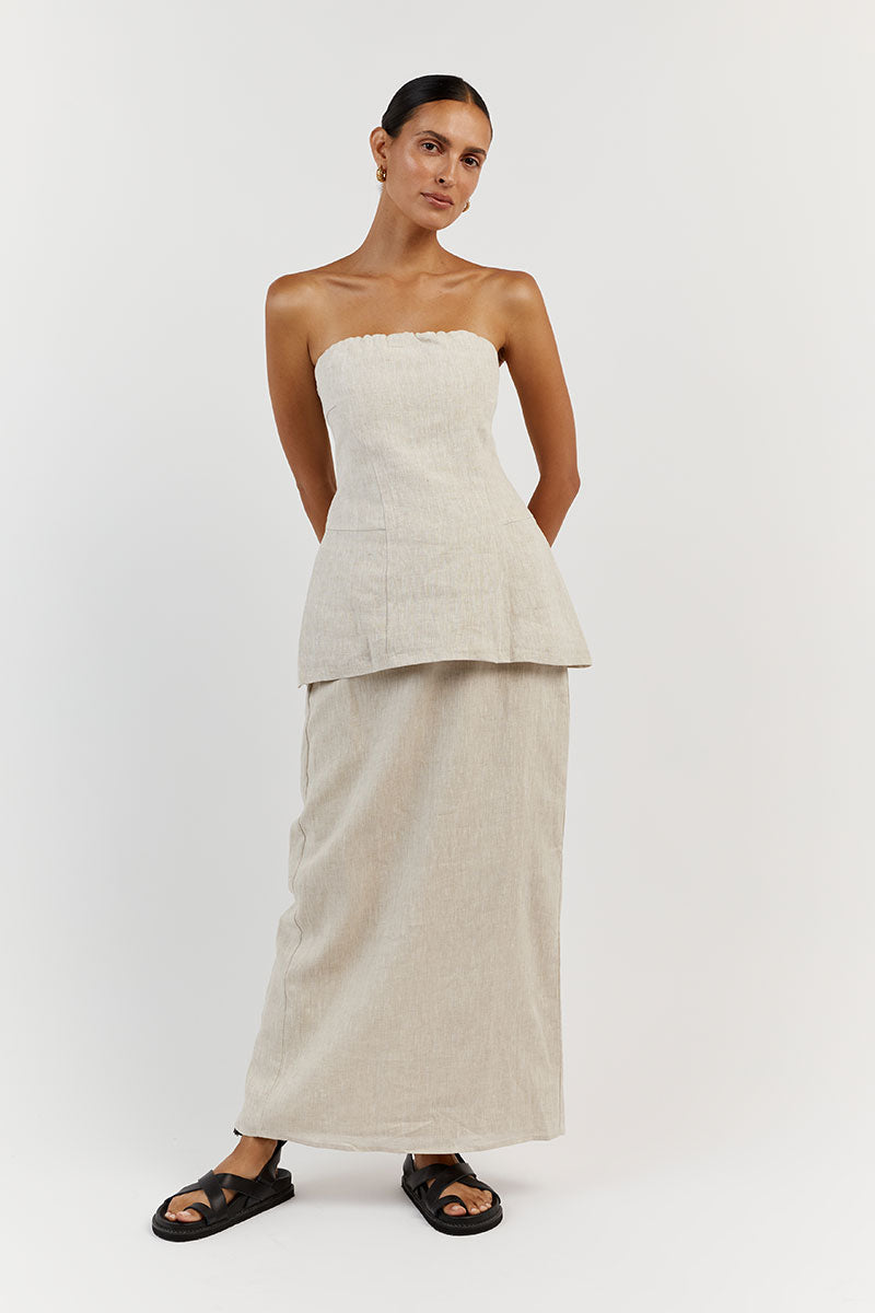 LARA NATURAL LINEN STRAPLESS TOP