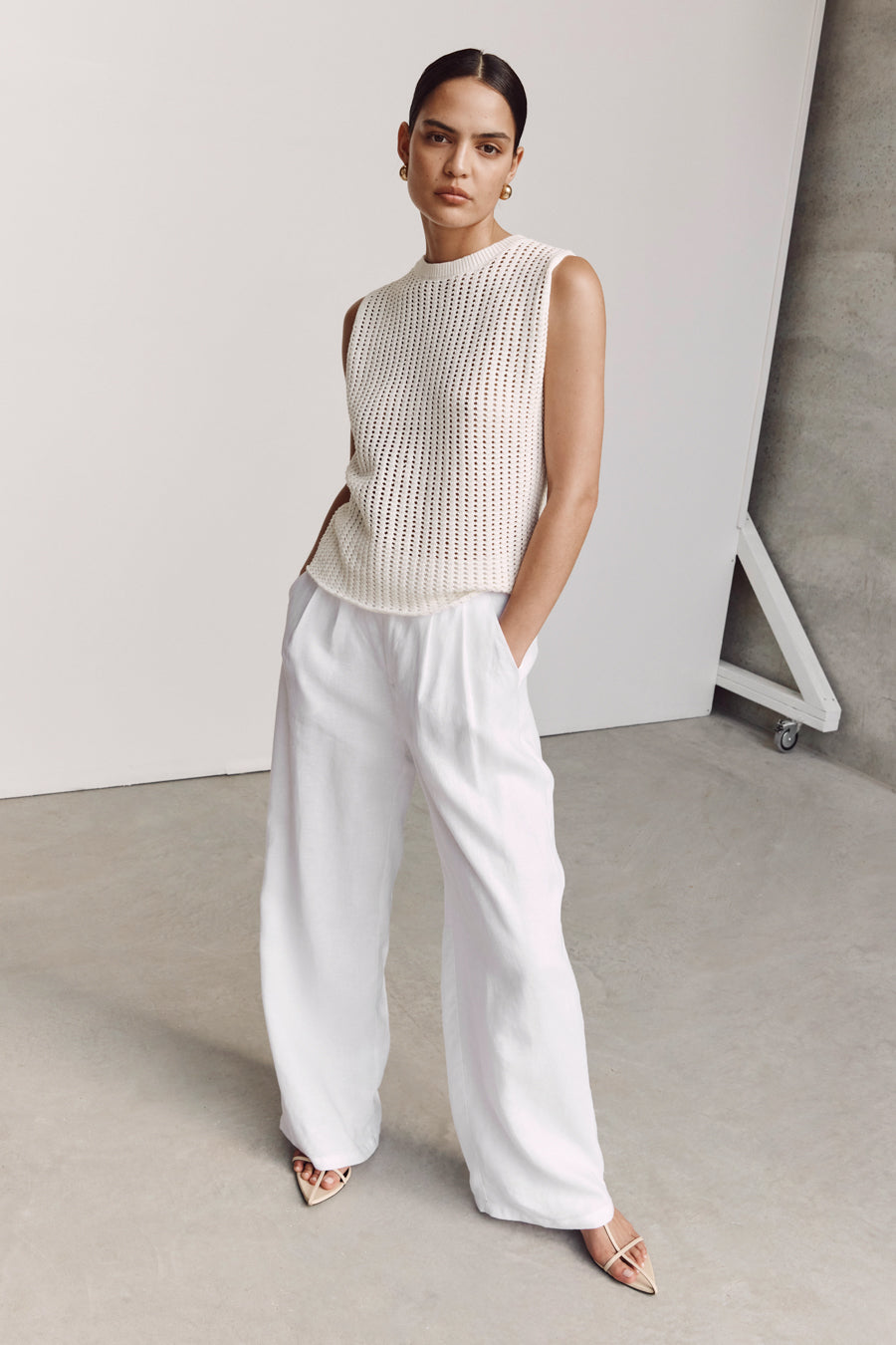 DENNY CROCHET OFF WHITE KNIT TOP