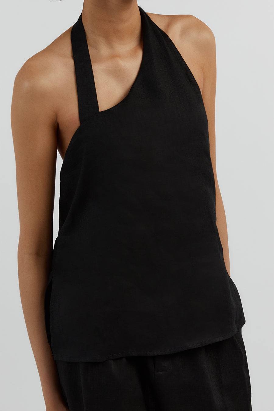 ZOEY BLACK LINEN ASYM TOP