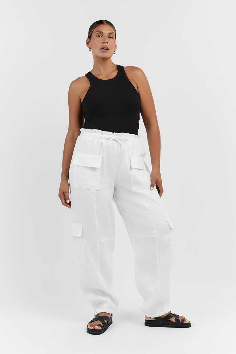 ISLA WHITE LINEN CARGO PANT