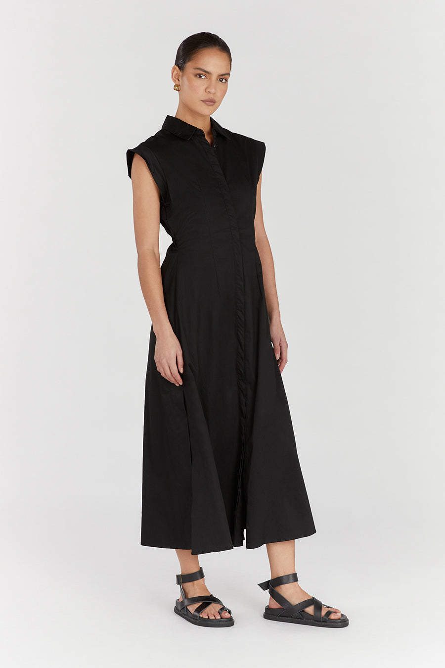 LAUREN BLACK COTTON MIDI DRESS