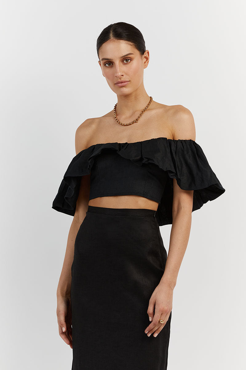 ISABELLE BLACK LINEN TOP